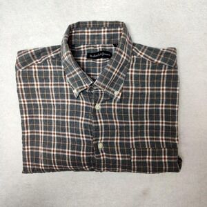 Bullock & Jones Shirt Mens L Gray Plaid Button-Up Flannel Cotton Long Sleeve USA